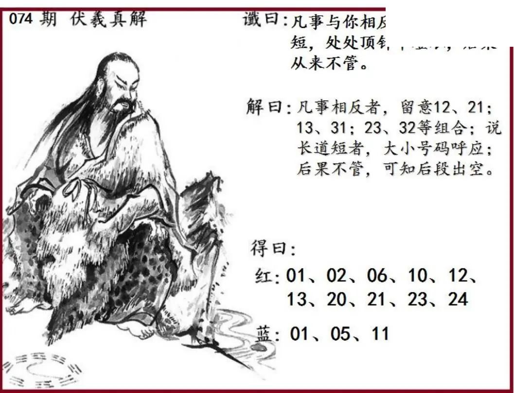 双色球2026年图迷074期 伏羲真解图