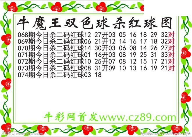 双色球074期 牛魔王杀两码红球图谜