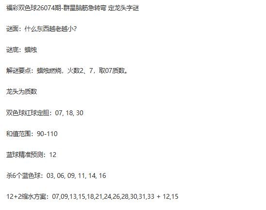 26年福彩双色球074期 群星脑筋急转弯定龙头字谜