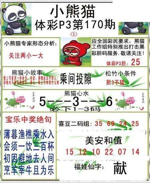 小熊猫2026170期体彩P3图谜