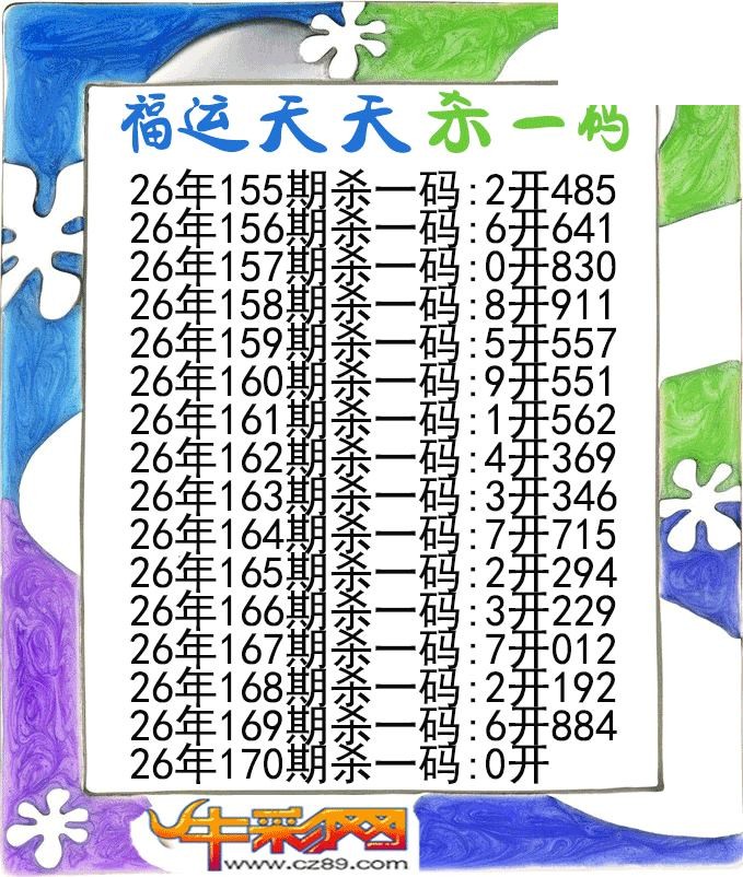 福运天天杀一码170期体彩P3图谜
