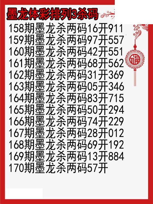 26年170期墨龙体彩排列3杀码图