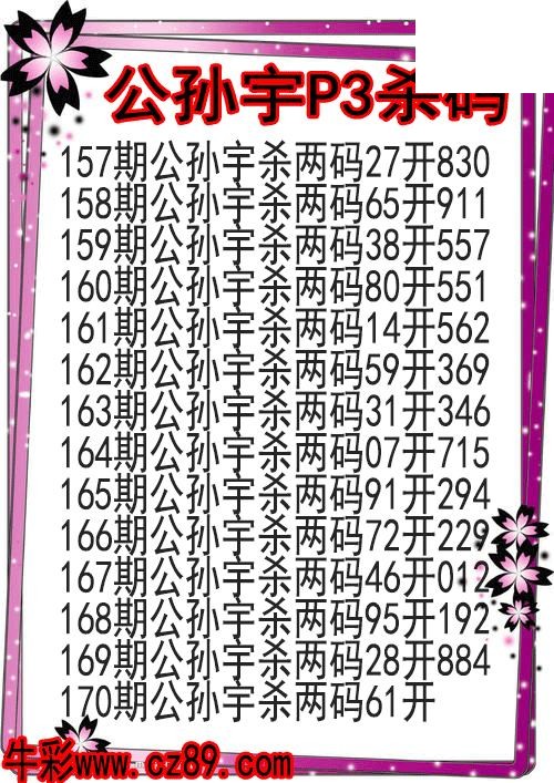 26年170期公孙宇P3杀码图
