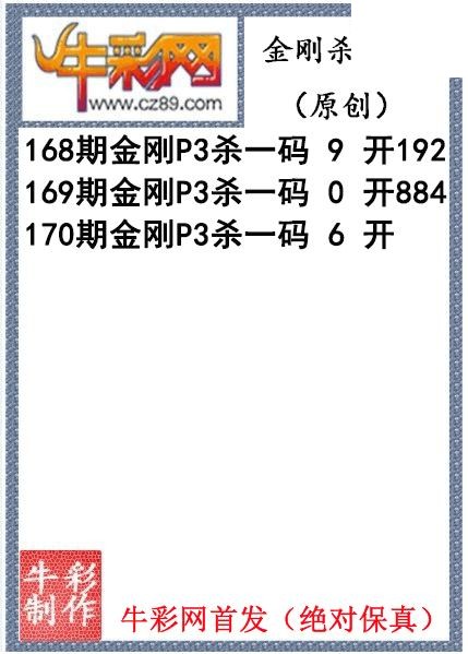 金刚杀码170期体彩P3图迷（原创）
