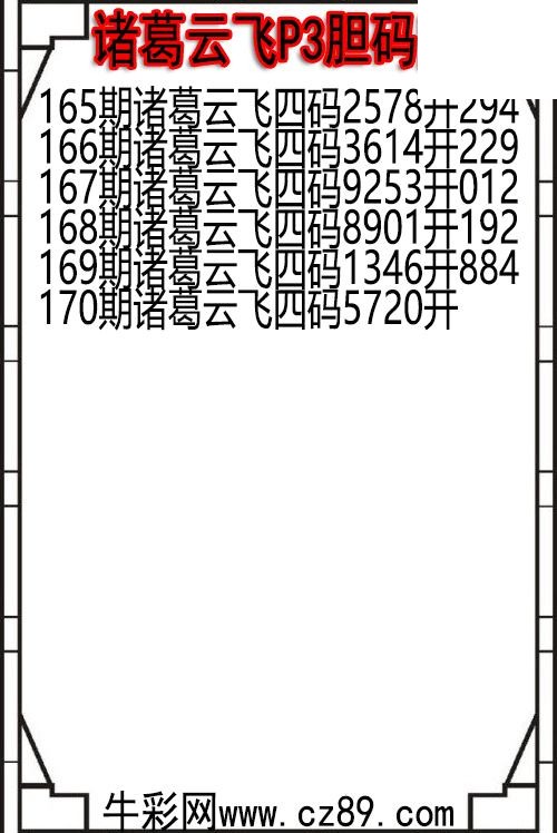 26年170期诸葛云飞P3胆码图