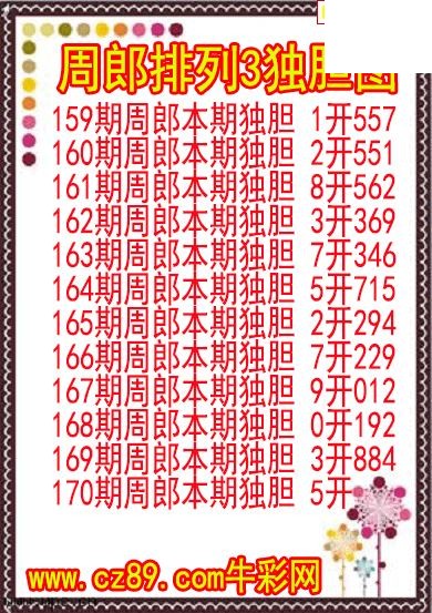 26年170期周郎排列3独胆图