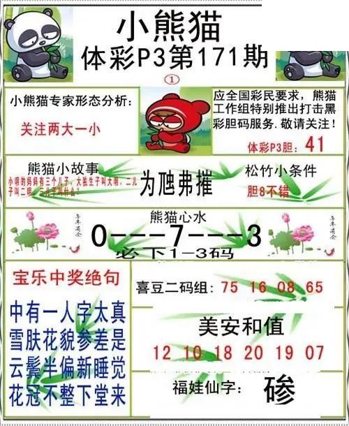 小熊猫2026171期体彩P3图谜