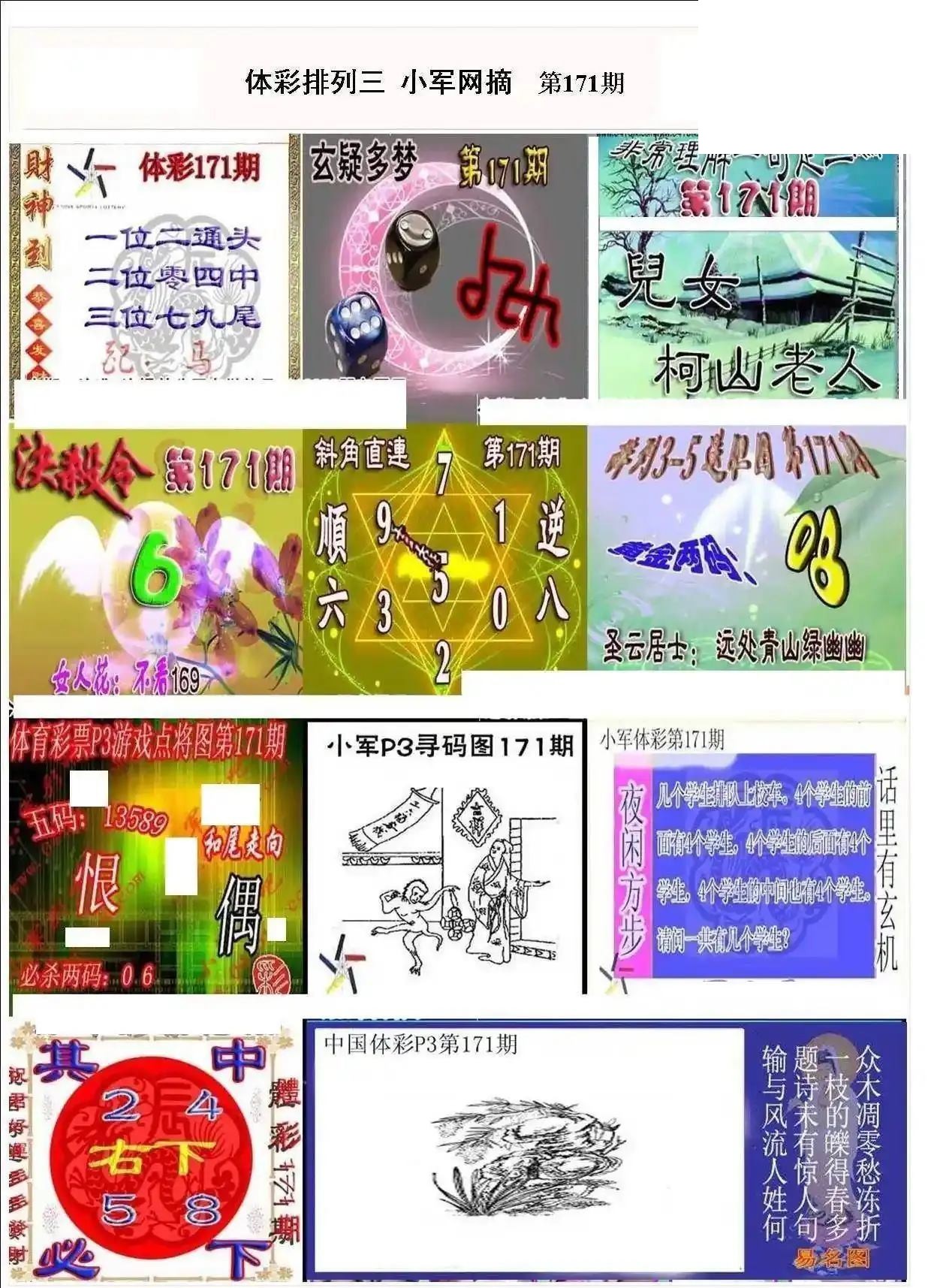 小军网摘26年171期体彩P3彩报图谜