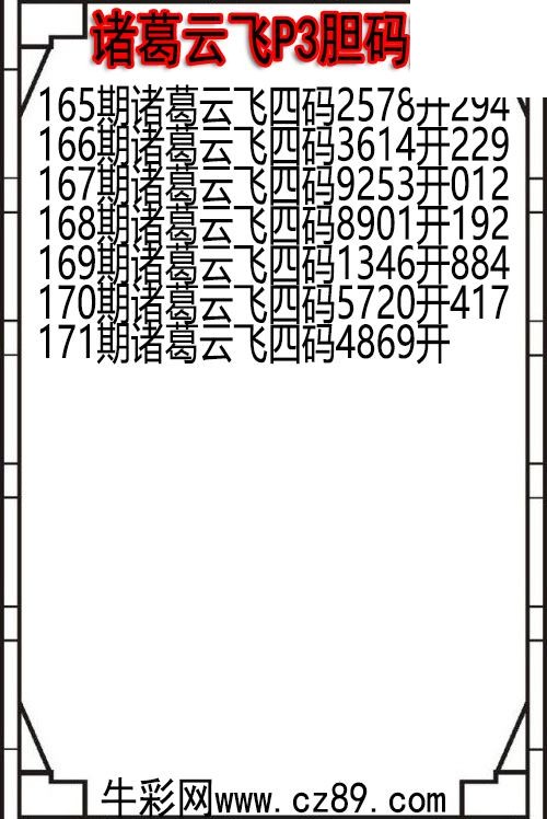 26年171期诸葛云飞P3胆码图