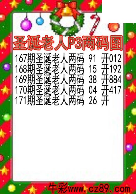 26年171期圣诞老人P3两码图