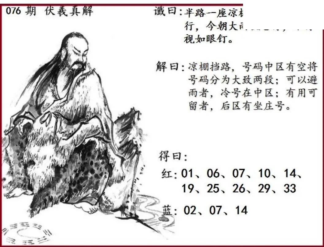 双色球2026年图迷076期 伏羲真解图