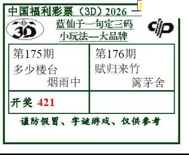 2026176期3d字谜图谜总汇