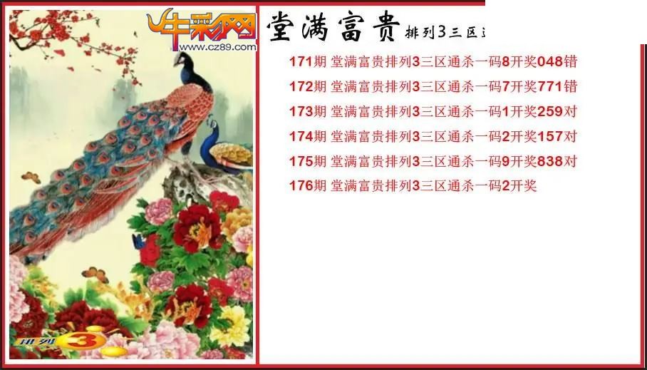 2026176期P3堂满富贵杀码图谜