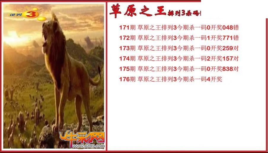 2026176期P3草原之王杀号预测图