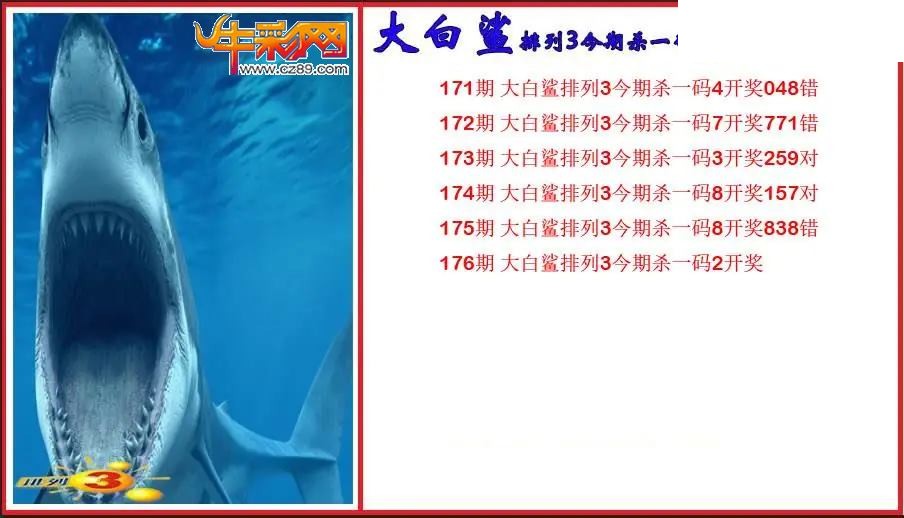 2026176期P3大白鲨今期杀一码图