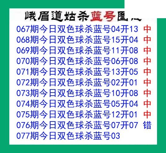 峨眉道姑杀蓝号077期双色球图谜 10中9