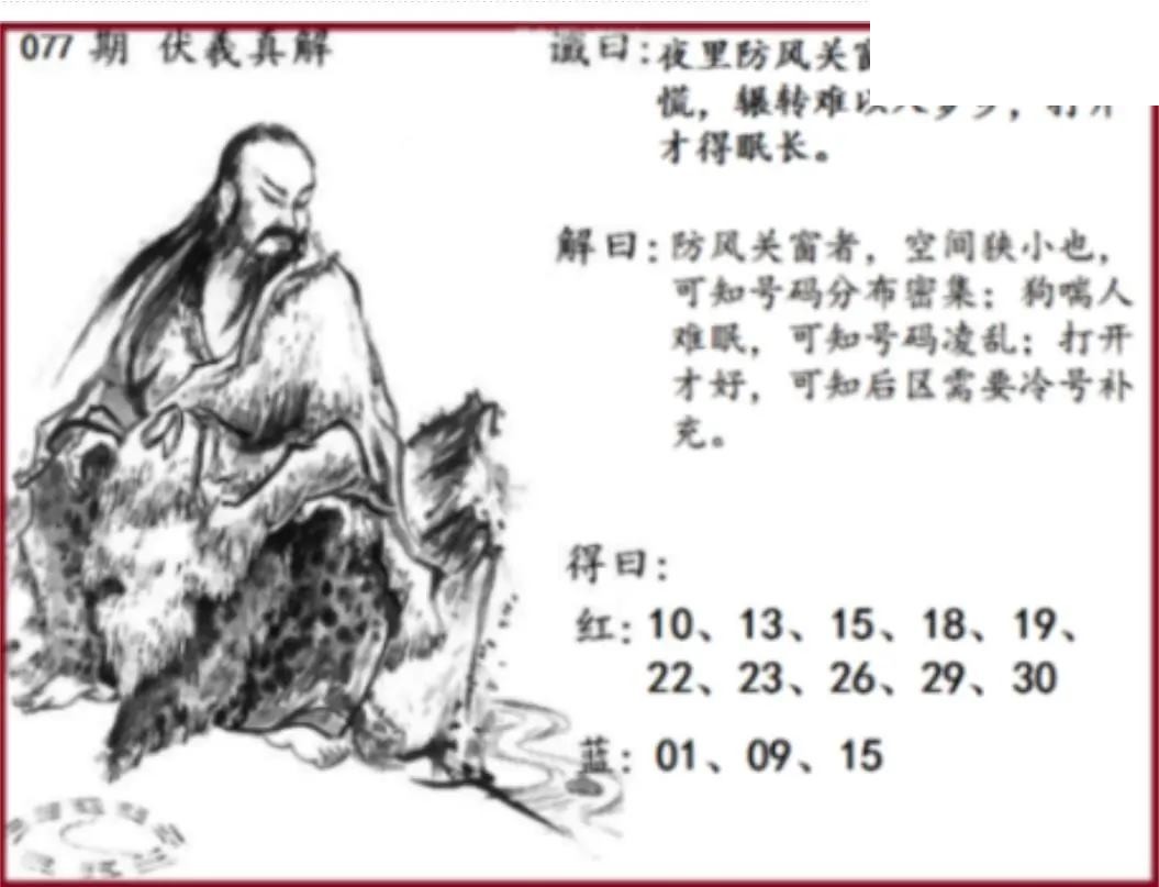 双色球2026年图迷077期 伏羲真解图
