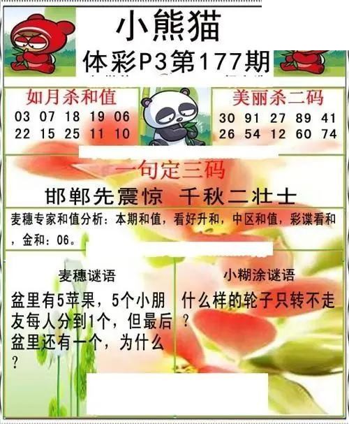 小熊猫2026177期体彩P3图谜