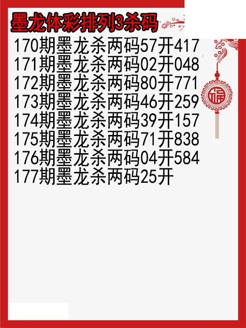 26年177期墨龙体彩排列3杀码图