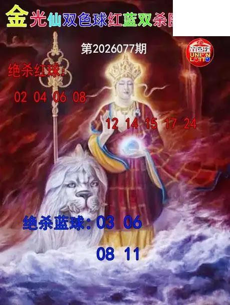 双色球2026年图迷077期 金光仙红蓝双杀图