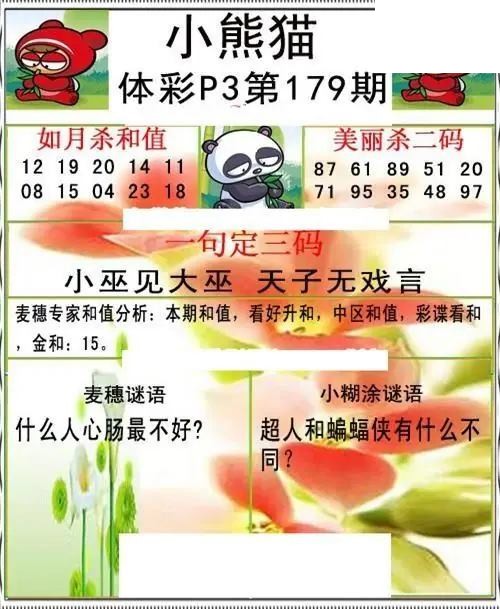 小熊猫2026179期体彩P3图谜
