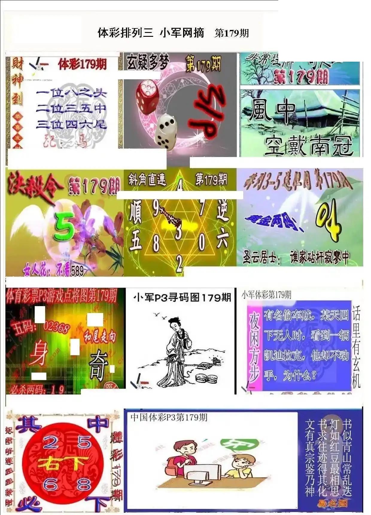 小军网摘26年179期体彩P3彩报图谜