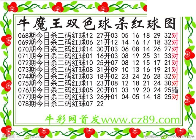 双色球078期 牛魔王杀两码红球图谜