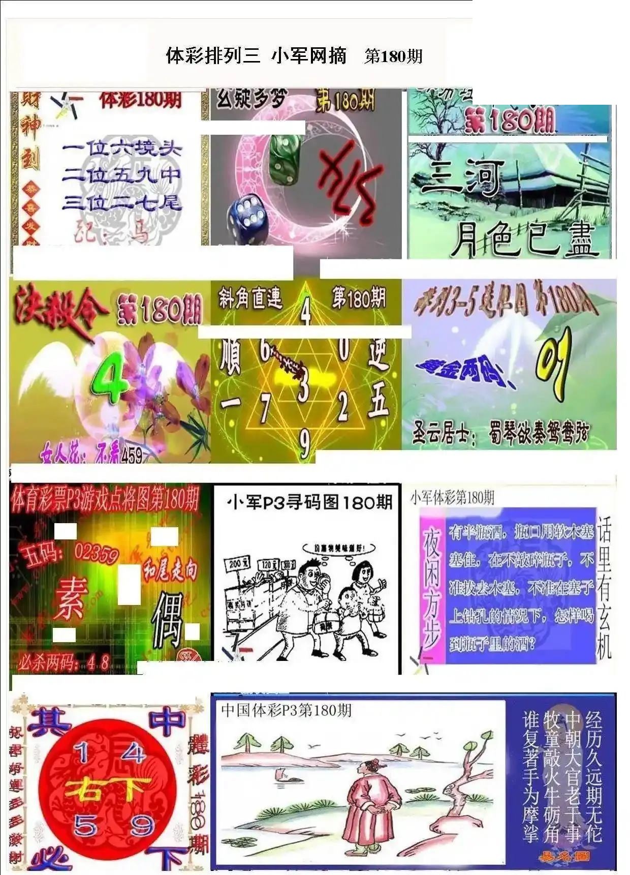 小军网摘26年180期体彩P3彩报图谜