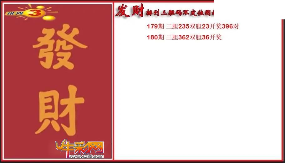 2026180期P3发财胆码不定位图谜