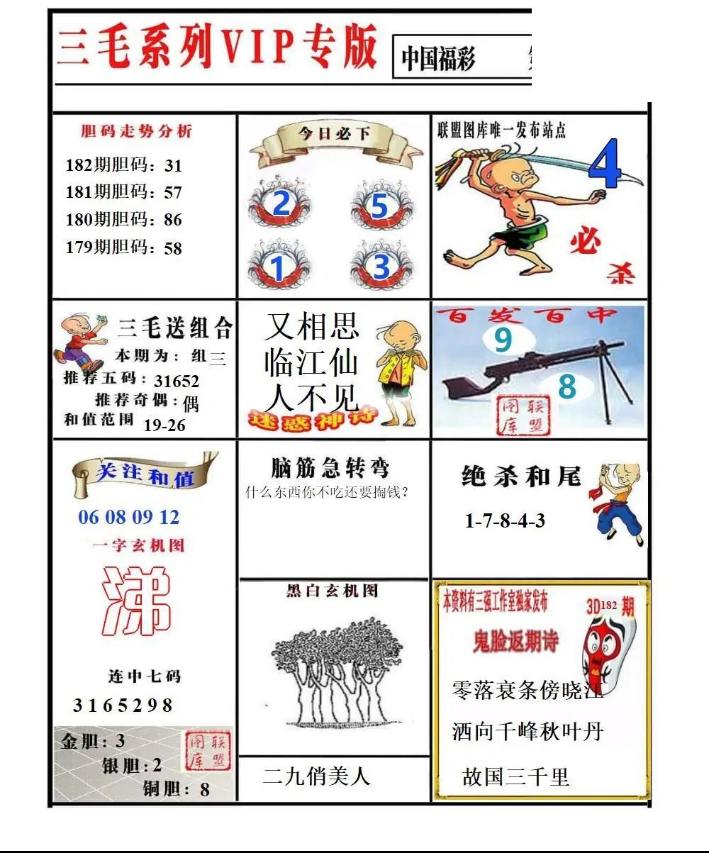 福彩3D2026182期图谜汇总