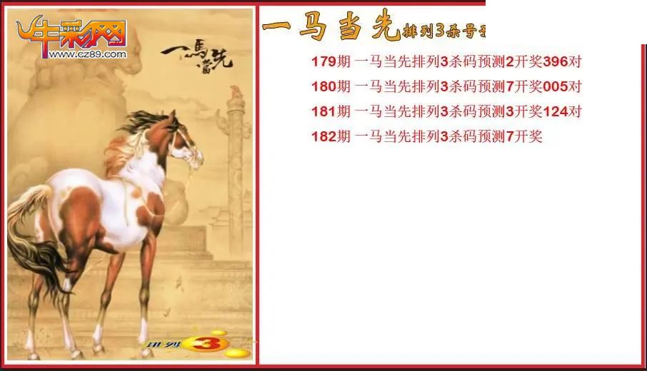 2026182期P3一马当先杀号预测图