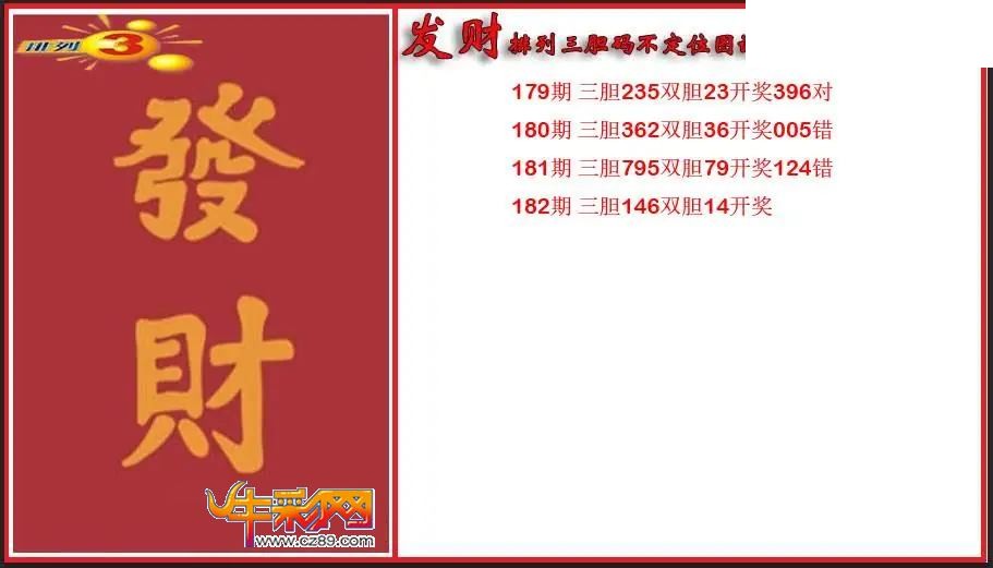 2026182期P3发财胆码不定位图谜