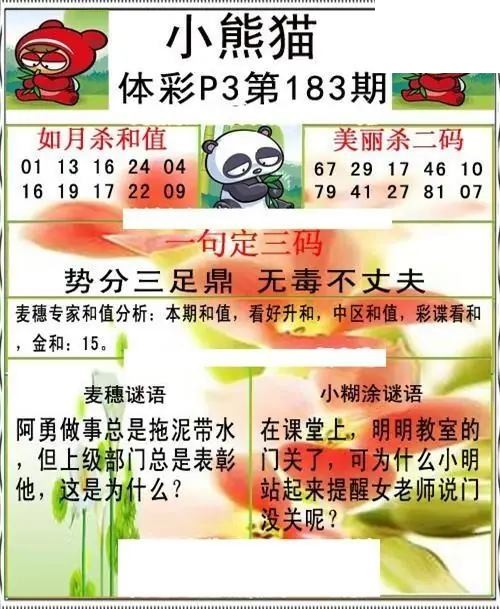 小熊猫2026183期体彩P3图谜