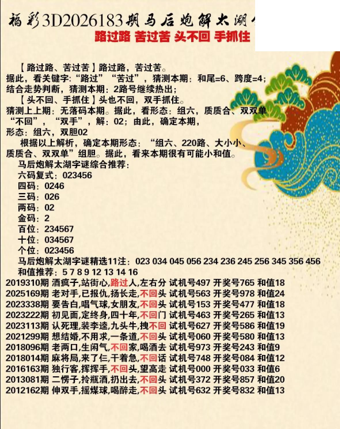 马后炮解26年183期3d太湖钓叟之 手抓住 