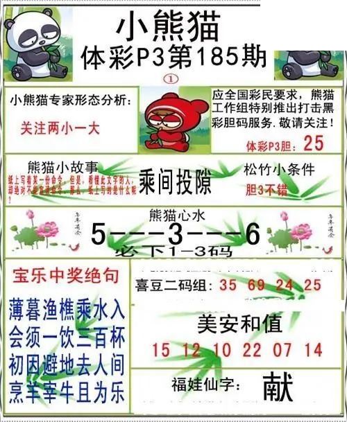 小熊猫2026185期体彩P3图谜