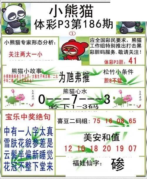 小熊猫2026186期体彩P3图谜