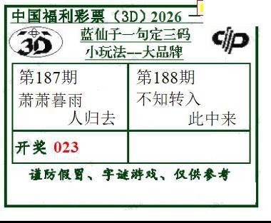 2026188期3d字谜图谜总汇