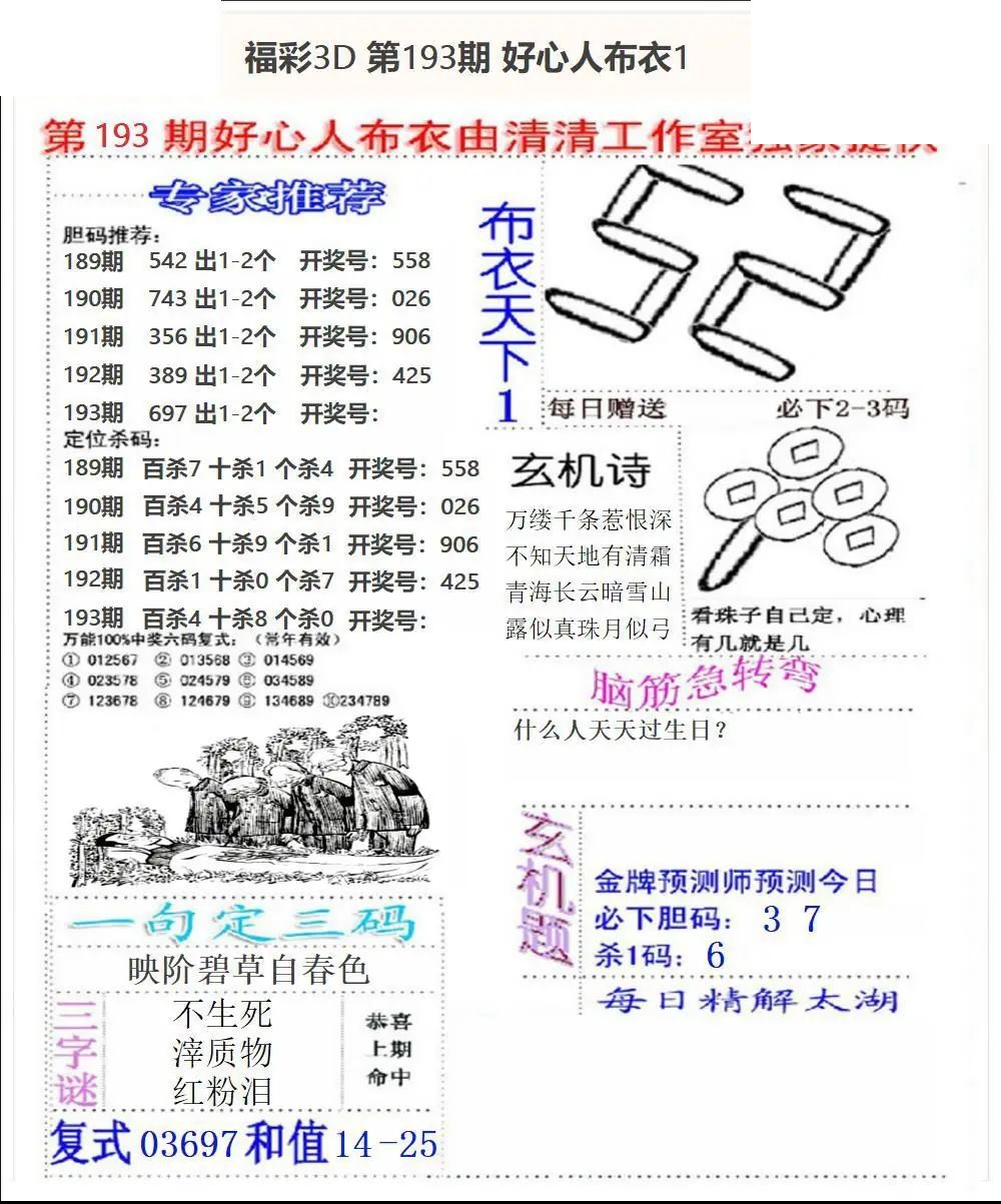 2026193期3d图谜汇总（五）