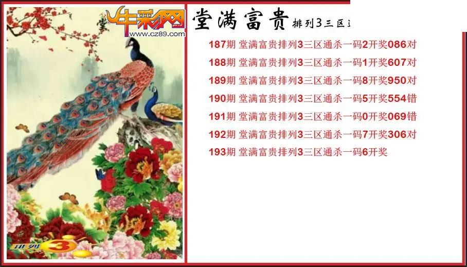2026193期P3堂满富贵杀码图谜