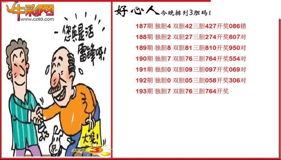 2026193期P3好心人胆码图