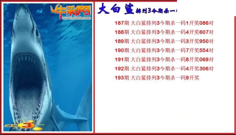 2026193期P3大白鲨今期杀一码图