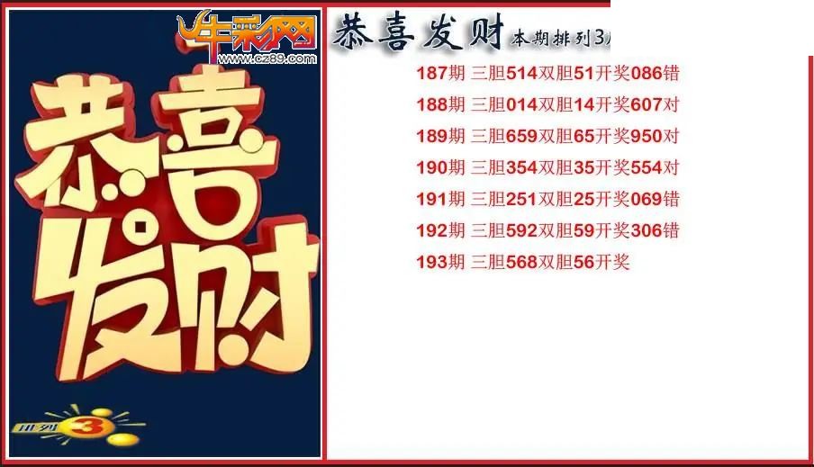 2026193期P3恭喜发财胆码图