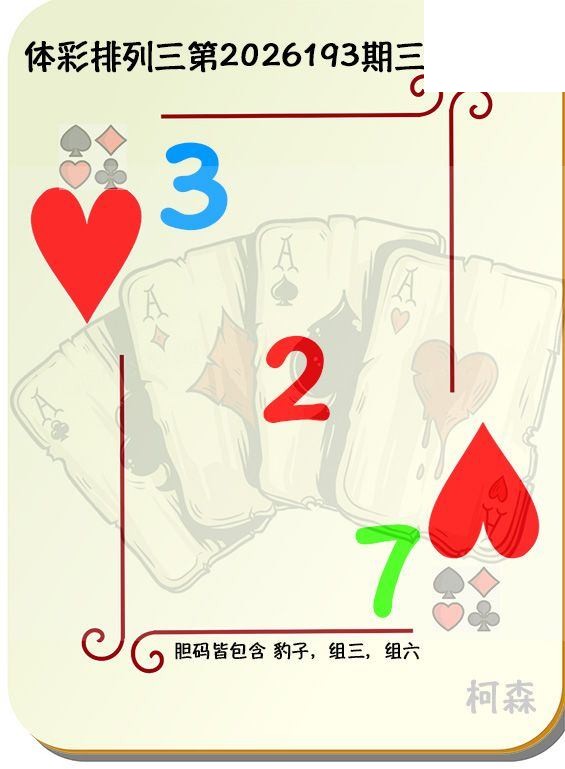 2026193期排列三 柯森三色定胆图