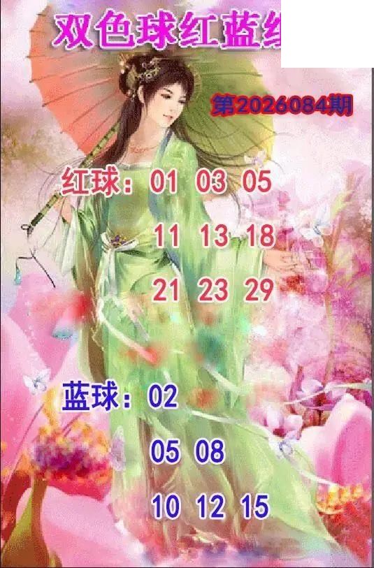 仕女红蓝组合26年084期双色球图谜
