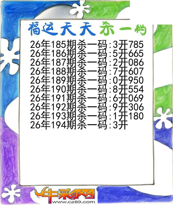 福运天天杀一码194期体彩P3图谜