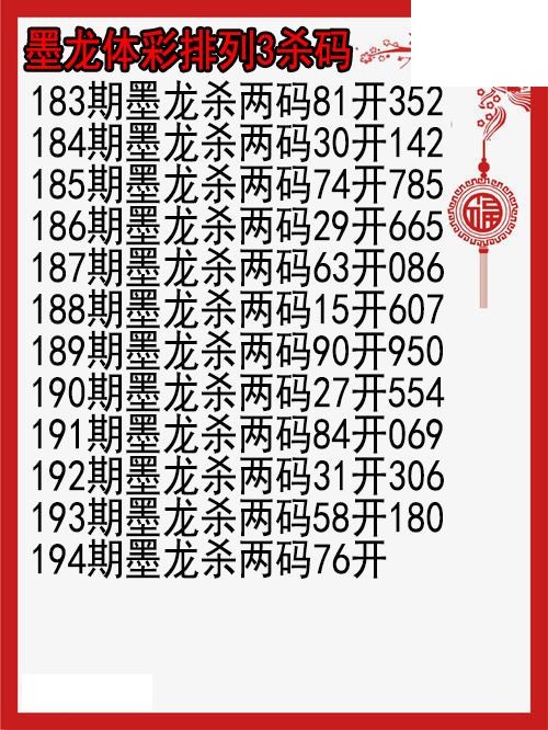 26年194期墨龙体彩排列3杀码图