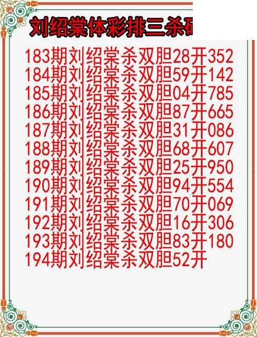26年194期刘绍棠体彩排三杀码图