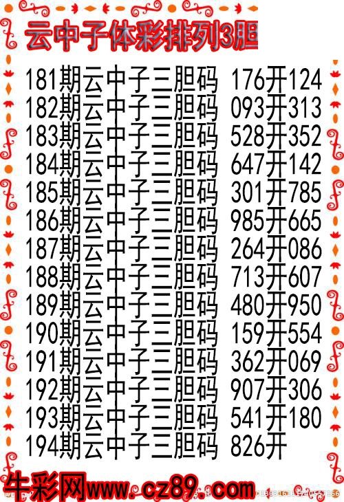 26年194期云中子体彩排列3胆码图