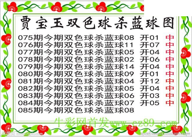 双色球085期 贾宝玉杀蓝号图谜 10中10