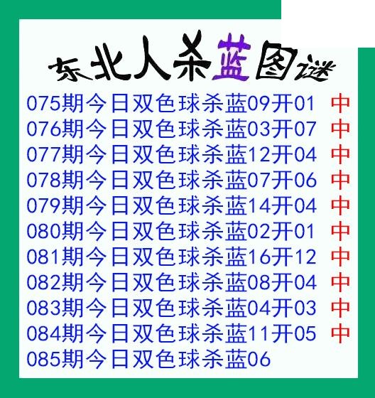 东北人杀蓝球085期双色球图谜 10中10
